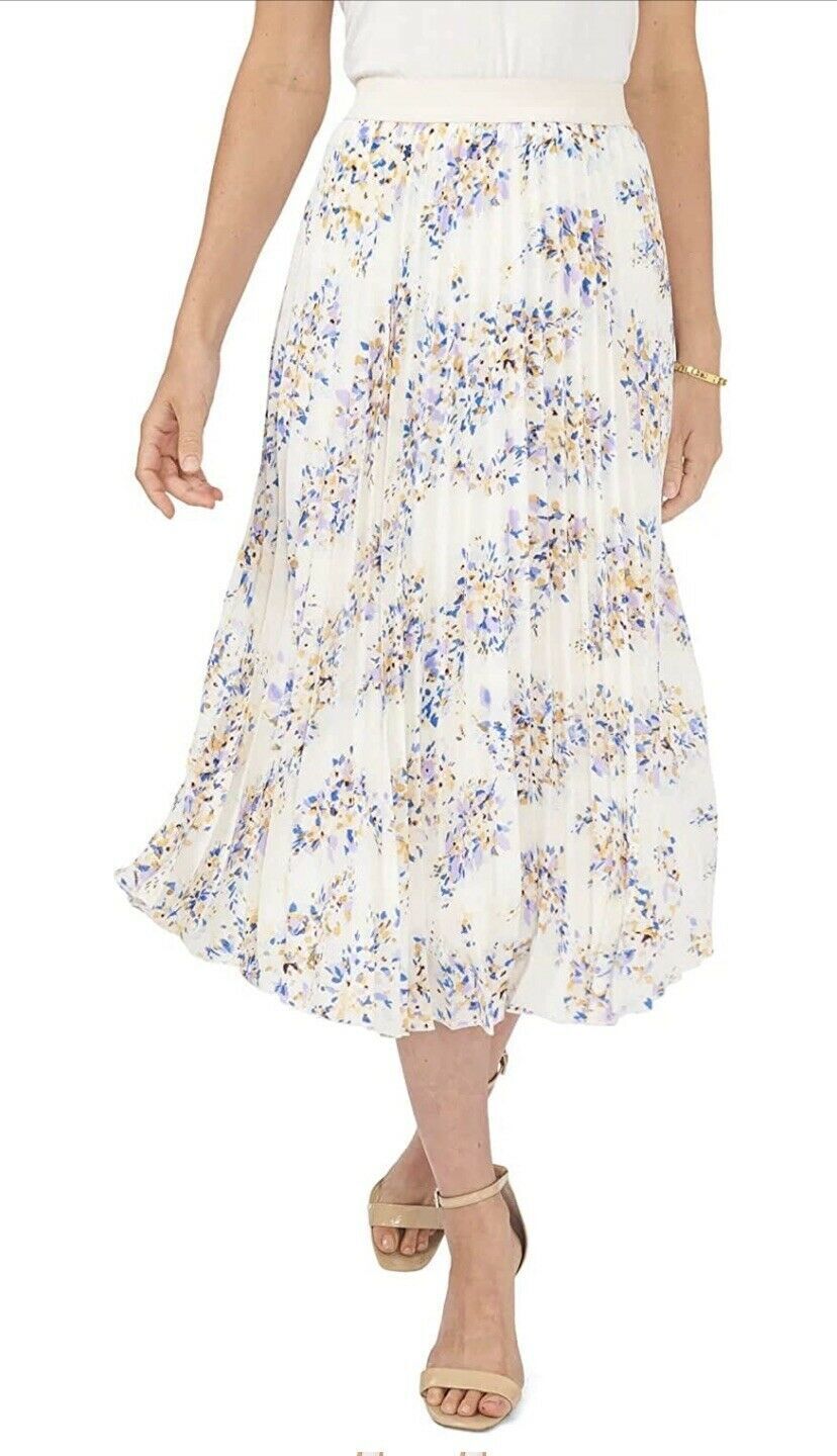 Vince Camuto Women's Multicolor Floral Pattern Pleated Lined Elastic Skirt