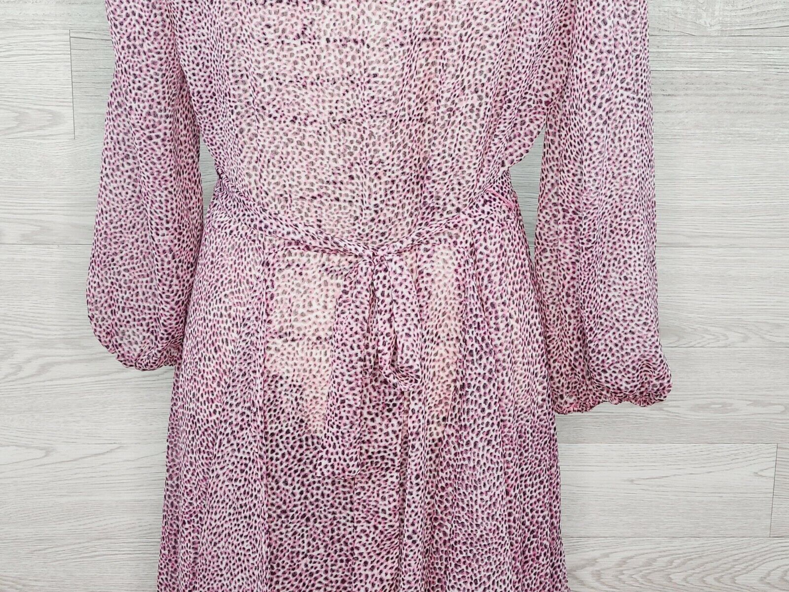 DKNY Women's Pink Leopard Print Jewel Neck Semi-Sheer Dress Size Small