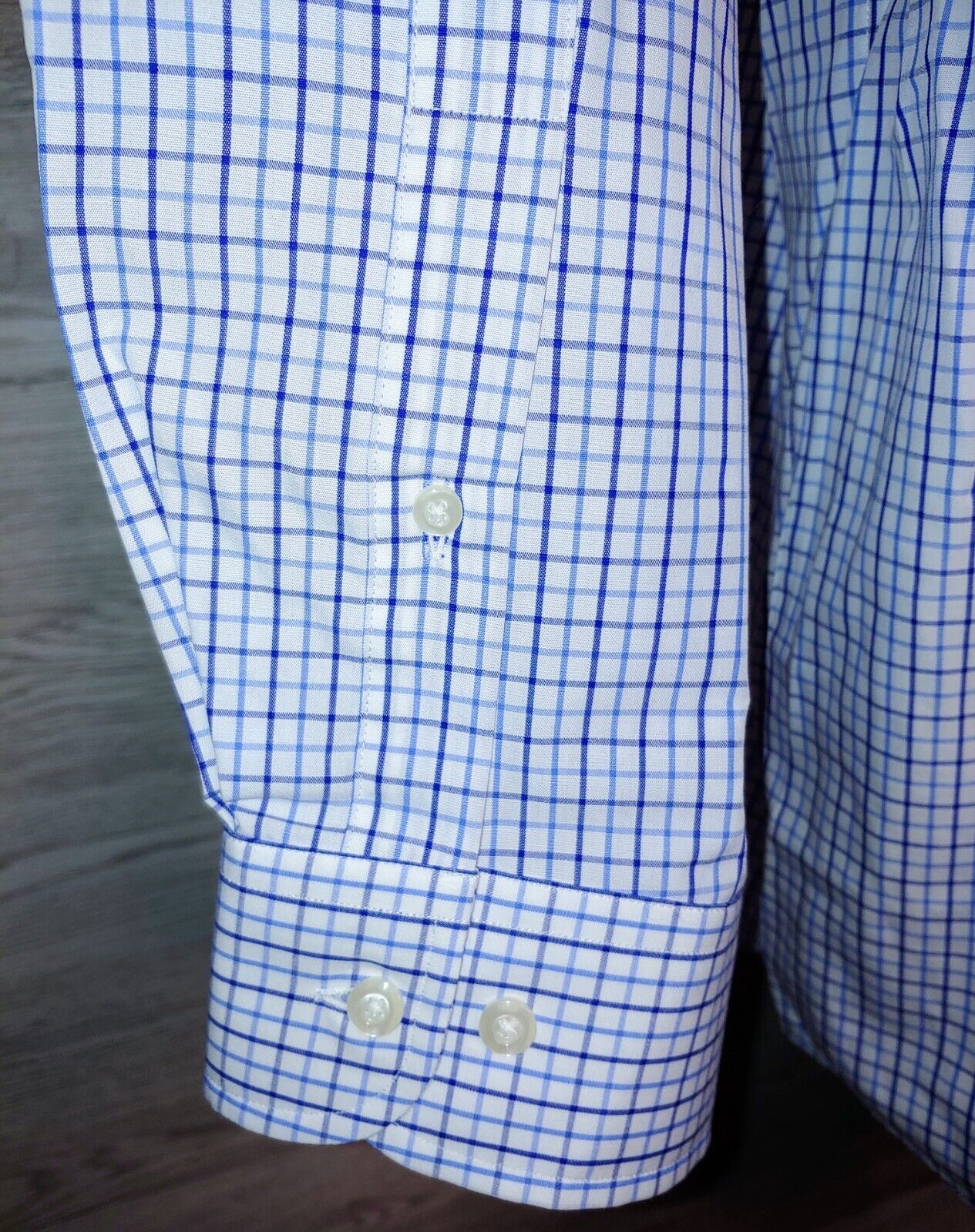 Kenneth Roberts Men's Platinum 80's 2 Ply Cotton Blue Plaid Dress Shirt Size 17 32/33