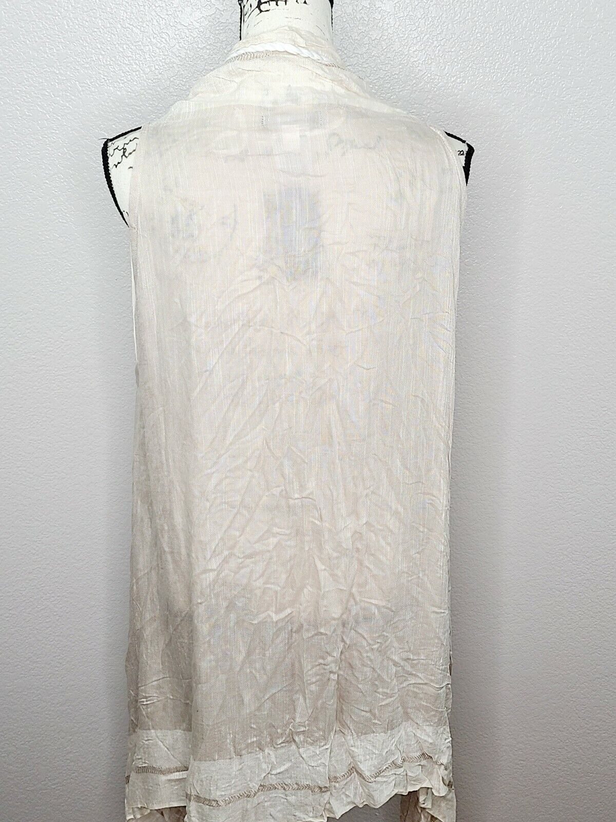 INC International Concepts Neutral Beige Fringe & Tassel Striped Vest Shawl