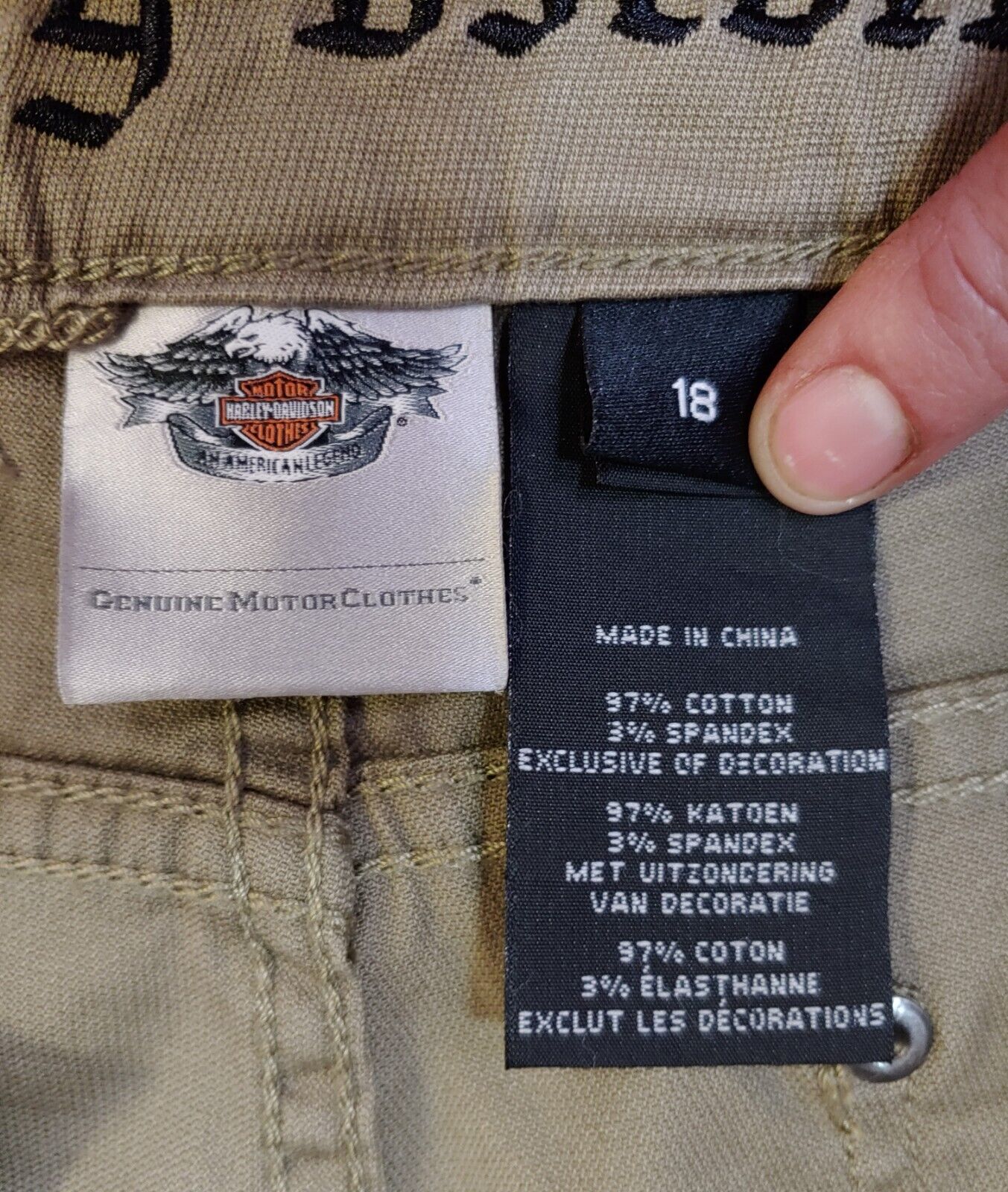 Harley-Davidson Women's Moto Skinny Low-Rise Stone Khaki Pants 96224-16VW Size 18