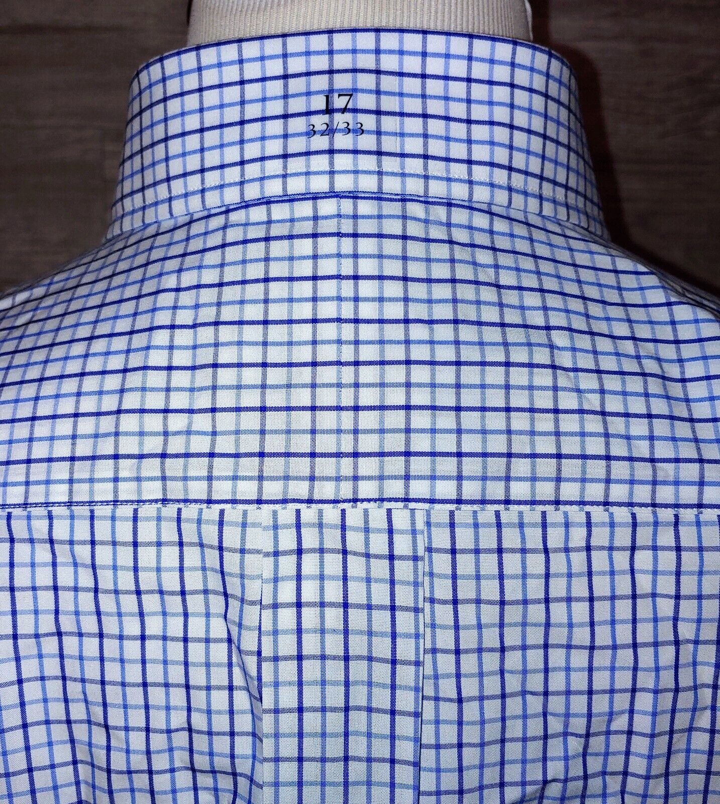 Kenneth Roberts Men's Platinum 80's 2 Ply Cotton Blue Plaid Dress Shirt Size 17 32/33