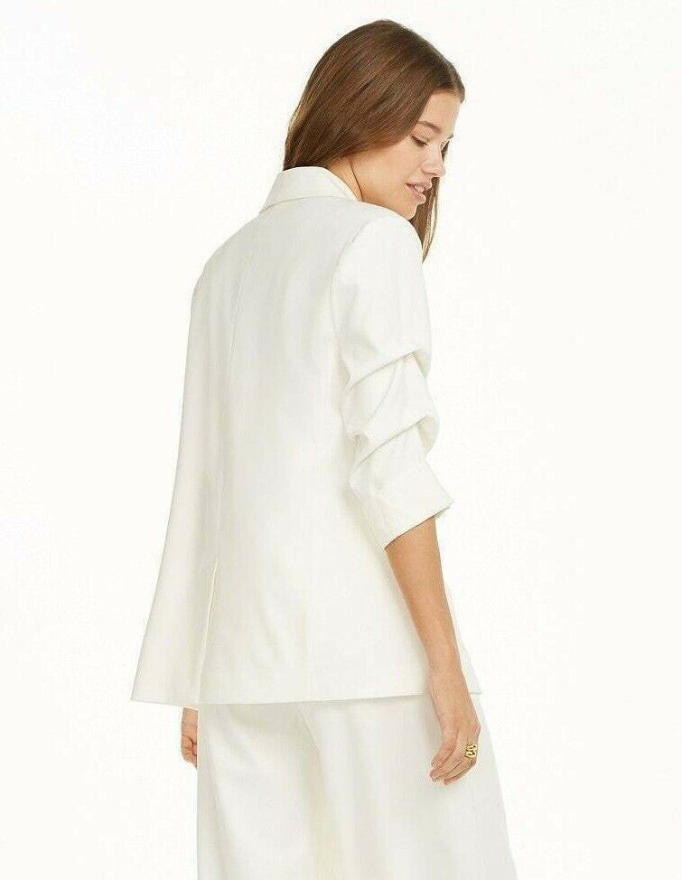 Danielle Bernstein Women's Ivory Blazer Coat With Ruched Sleeves Size Small