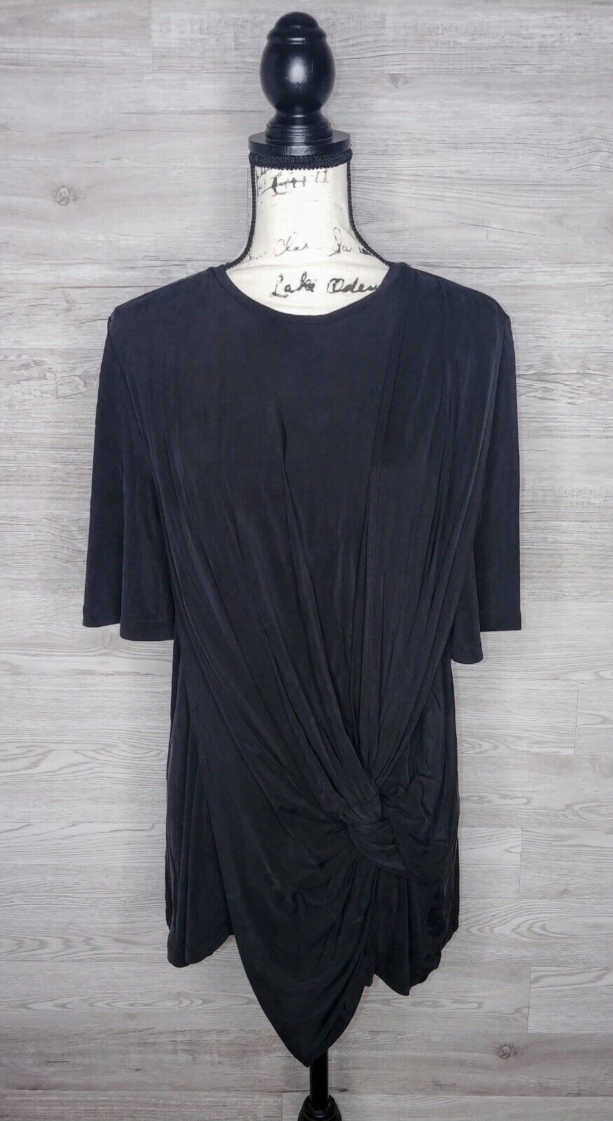 Acler Crushed Black Twisted Front Knot Cupro Short Sleeve Top Size US 4/AU 8
