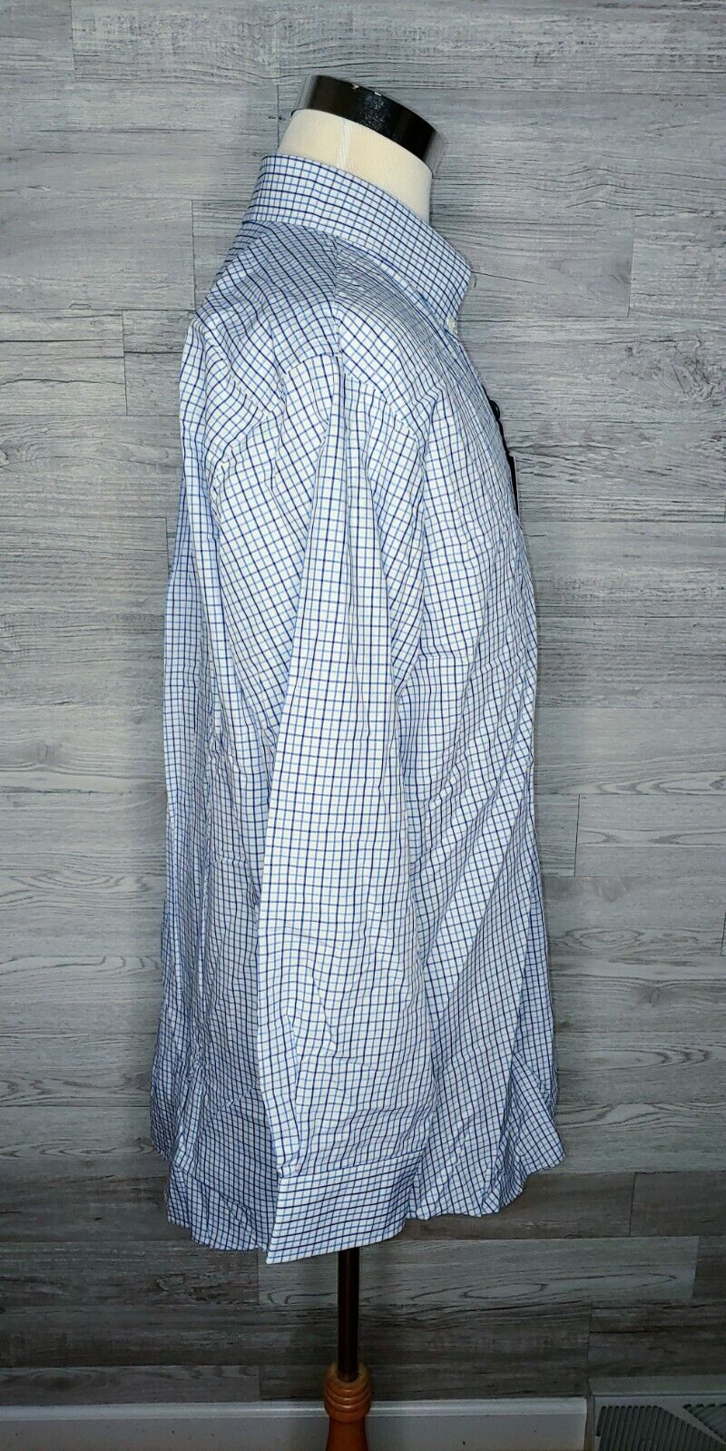 Kenneth Roberts Men's Platinum 80's 2 Ply Cotton Blue Plaid Dress Shirt Size 17 32/33