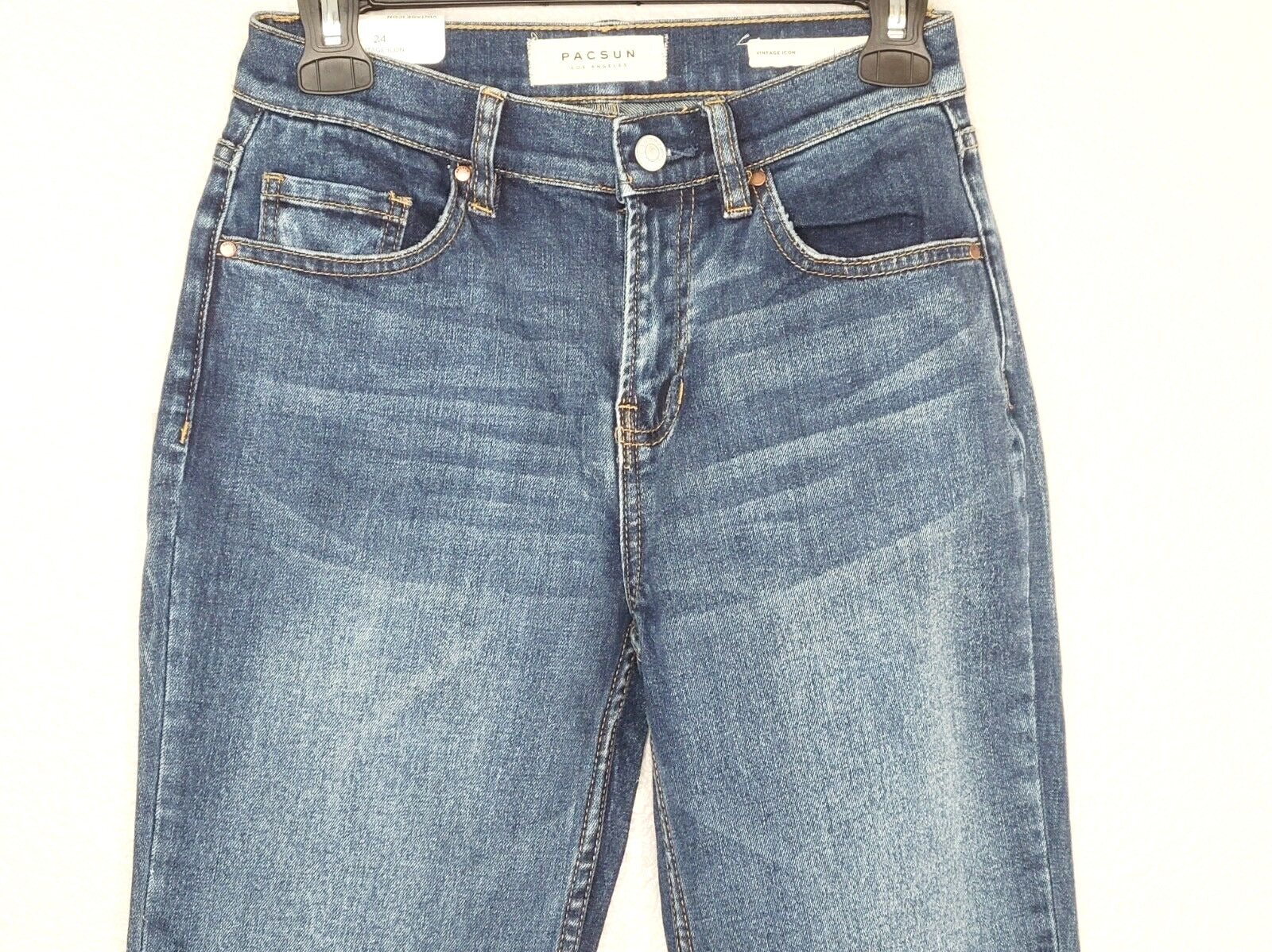 PacSun L.A. Womens Vintage Icon Mitchell Blue High Rise Frayed Hem Mom Jeans