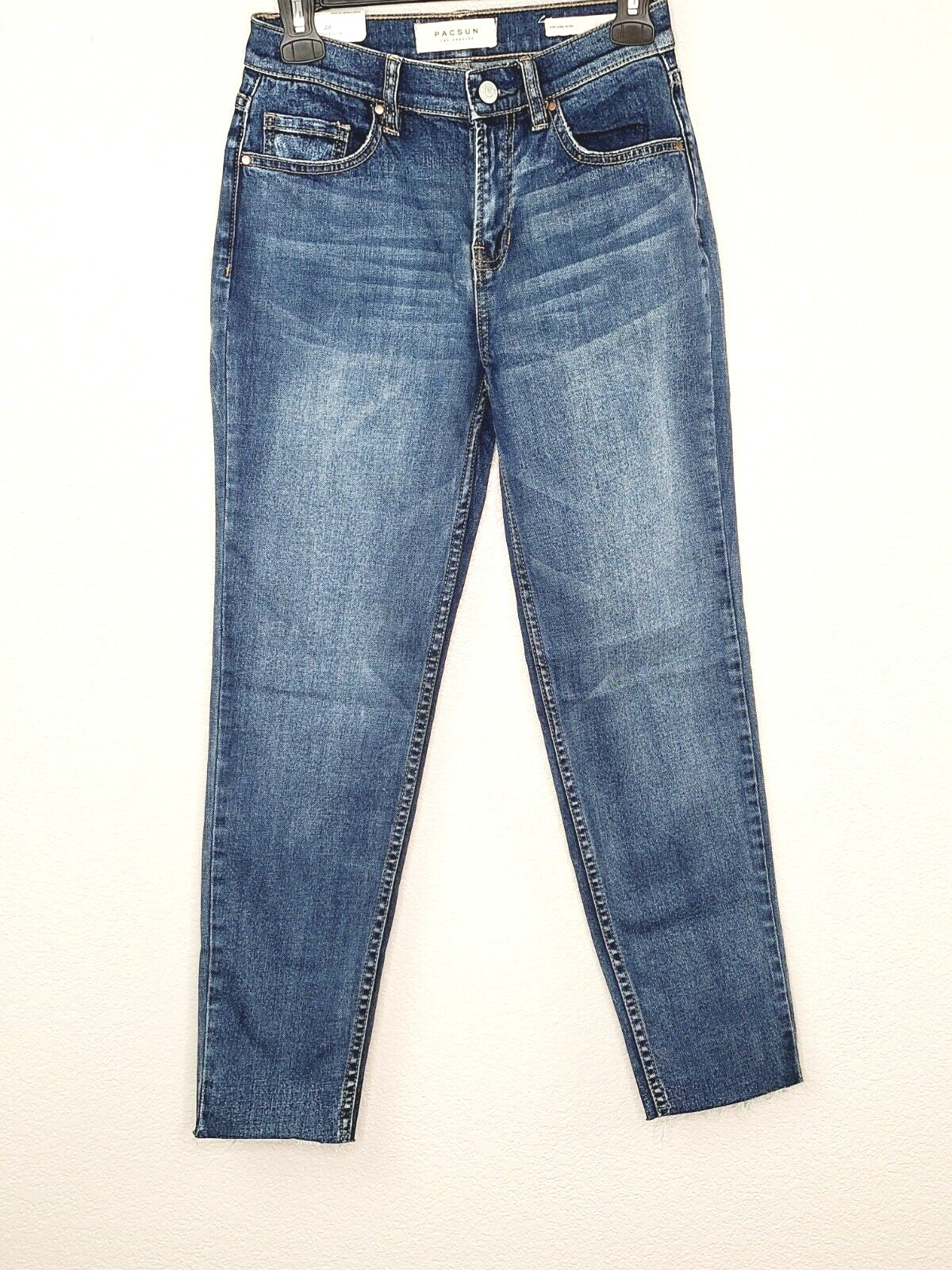 PacSun L.A. Womens Vintage Icon Mitchell Blue High Rise Frayed Hem Mom Jeans