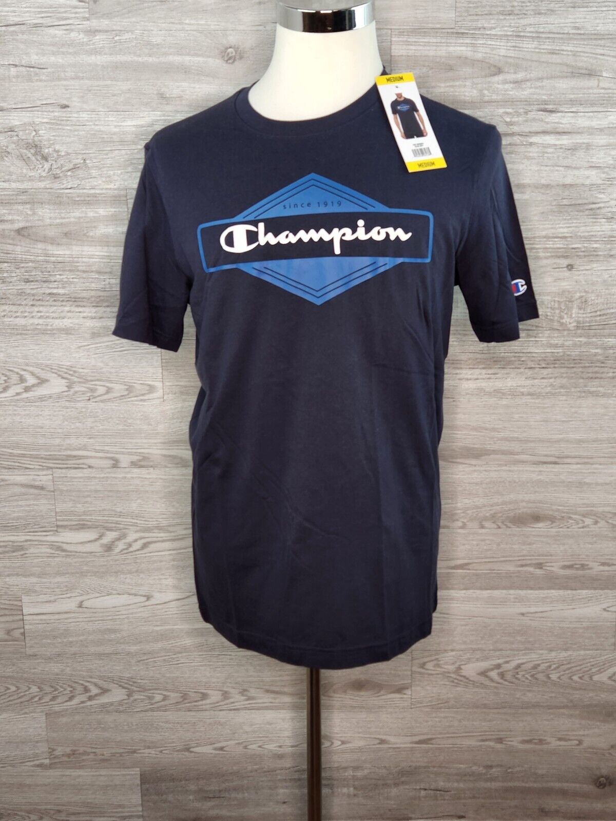 Champion Men's Navy Blue & White Short Sleeve Authentic Athleticwear T-Shirt