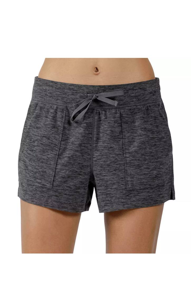 90 Degree Women's Heather Charcoal Soft Drawstring Casual Lounge Shorts