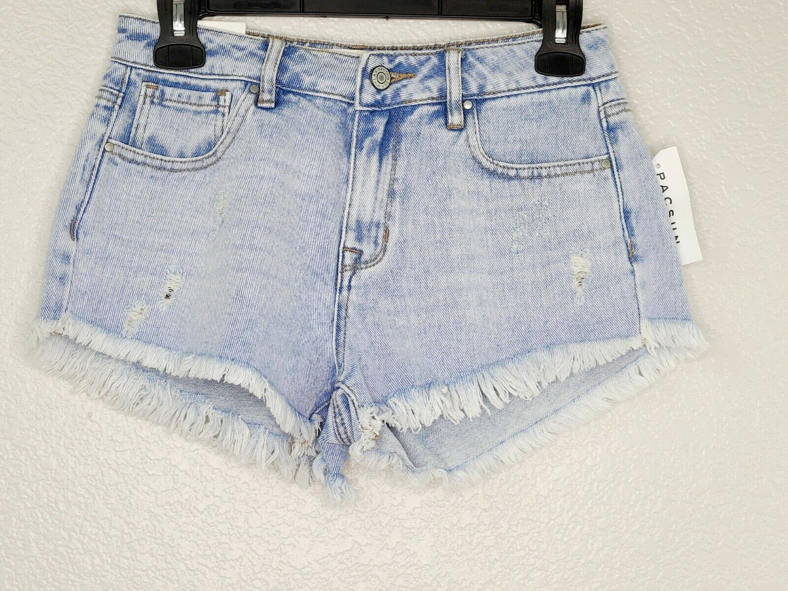 PacSun L.A. Women's Sunlight Blue High Rise Distressed Festival Shorts