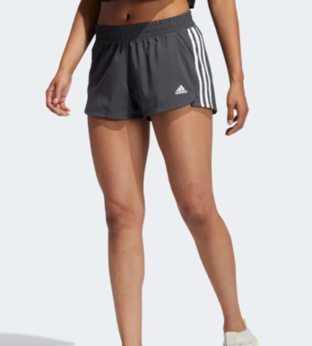 adidas Women's Pacer Aeroready Gray & White 3 Stripe Athletic Running Shorts