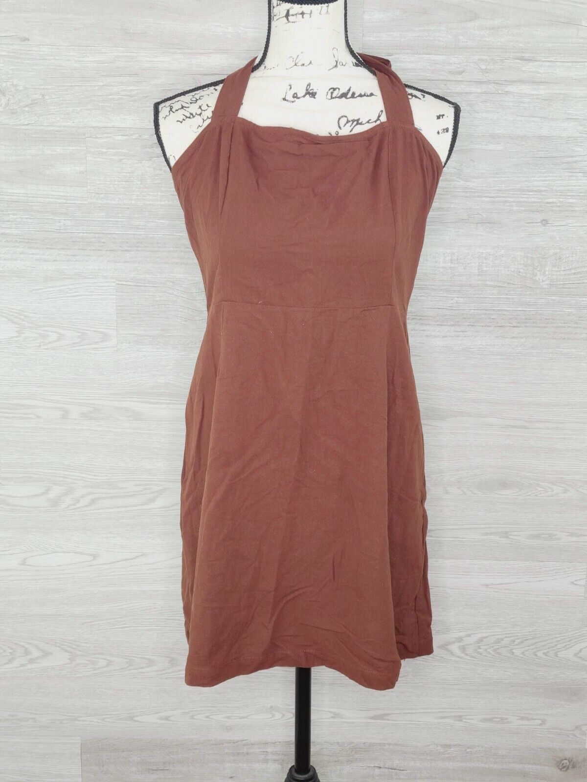 Kendall & Kylie Women's Brown Button Back Halter Linen Shift Dress