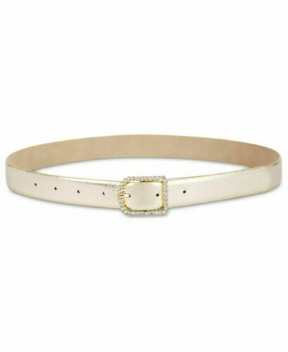 INC International Concepts Women’s Shiny Gold Rhinestone Buckle Skinny Belt