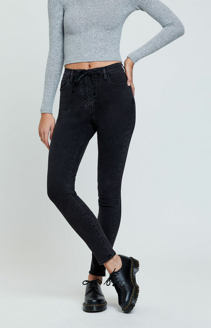 PacSun Women's Straddle Black Super High Rise Lace Up Front Jegging