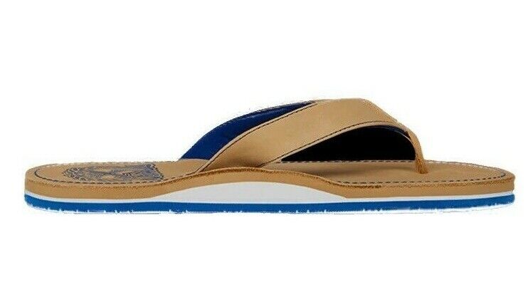 Dixxon Flannel Co. Men's Tan & Royal Blue Leather Flip Flop Style Sandals