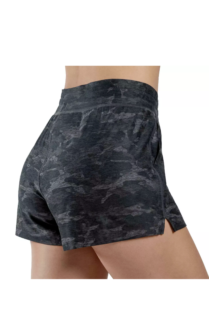 90 Degree By Reflex Women's Black Camo Soft Drawstring Casual Lounge Shorts