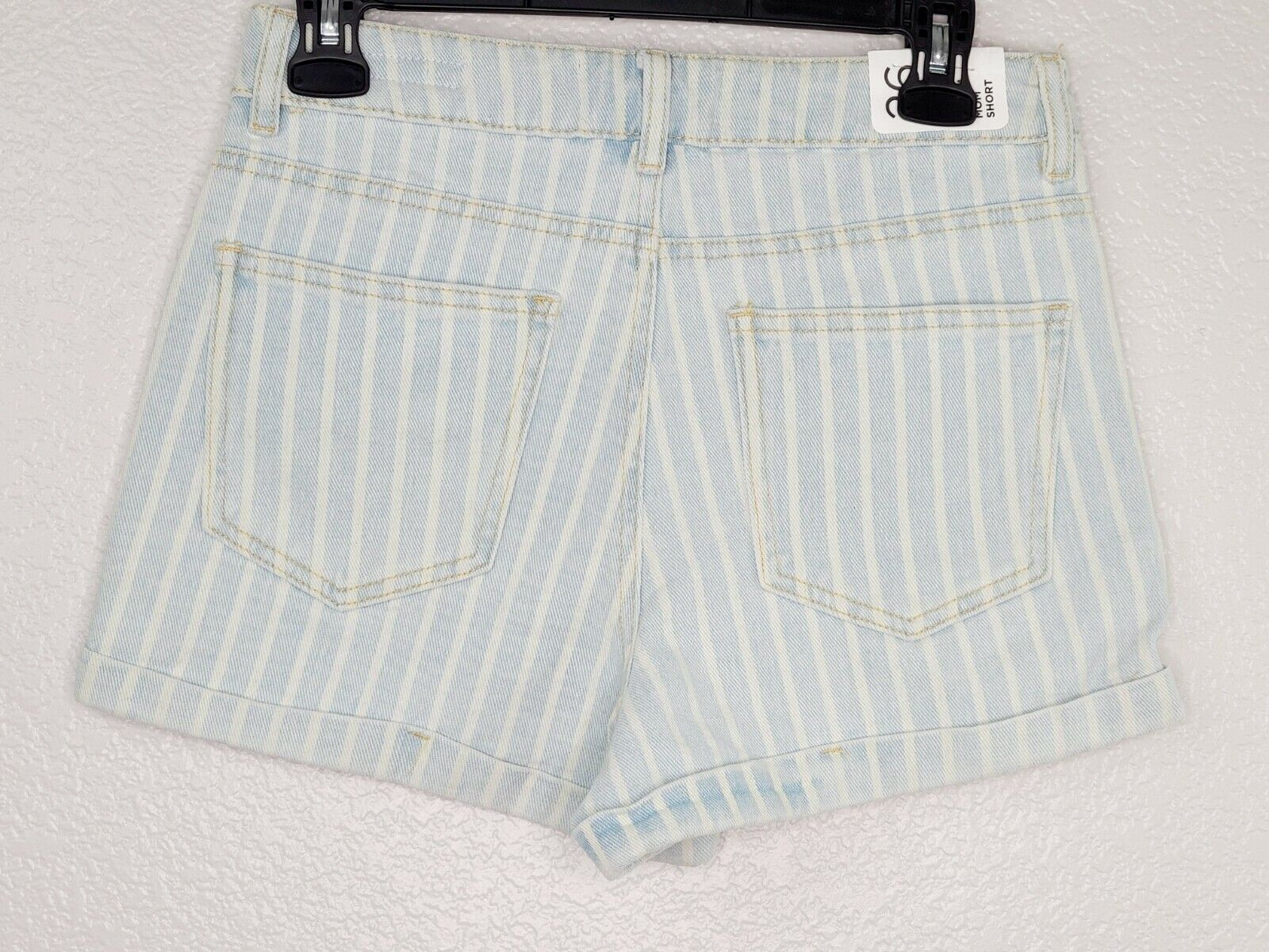 PacSun Los Angeles Women's Mini Stripe Light Blue Cuffed Denim Mom Short