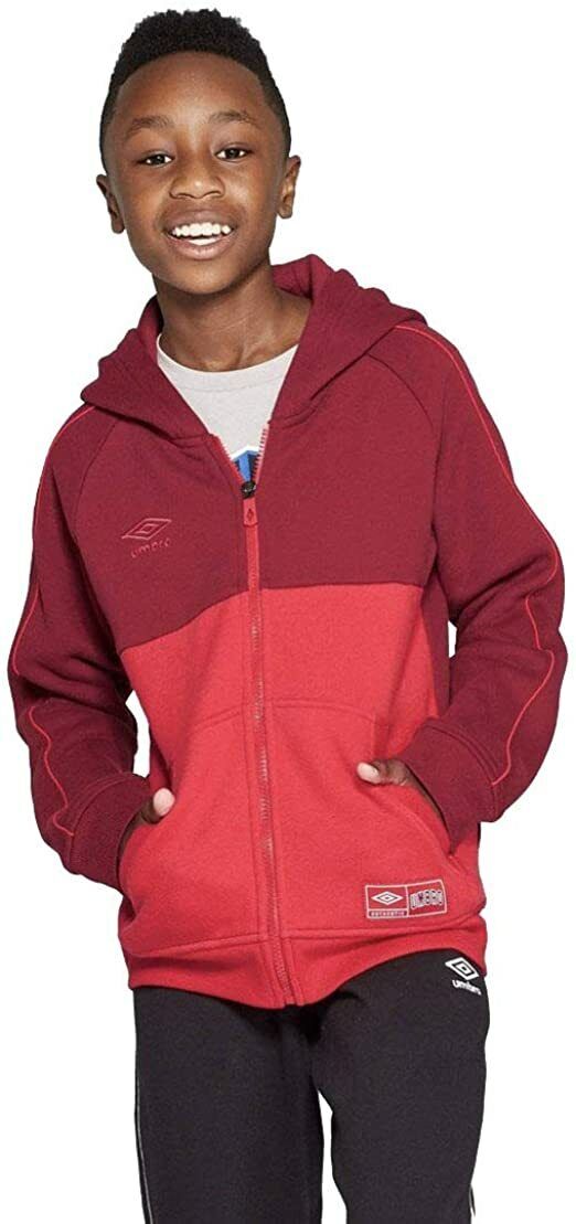 Umbro Boys' Two-Tone Red Full Zip Long Sleeve Hooded Sweatshirt Hoodie