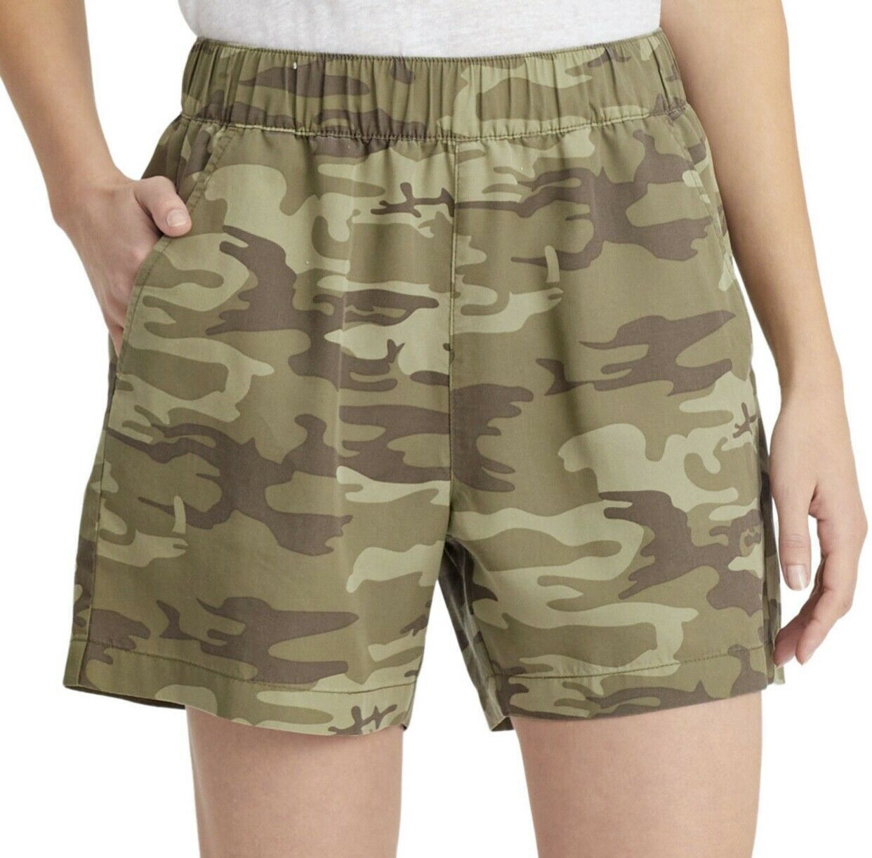 Social Standard Women's Boardwalk Sage Camo High Rise Soft Pull On Short