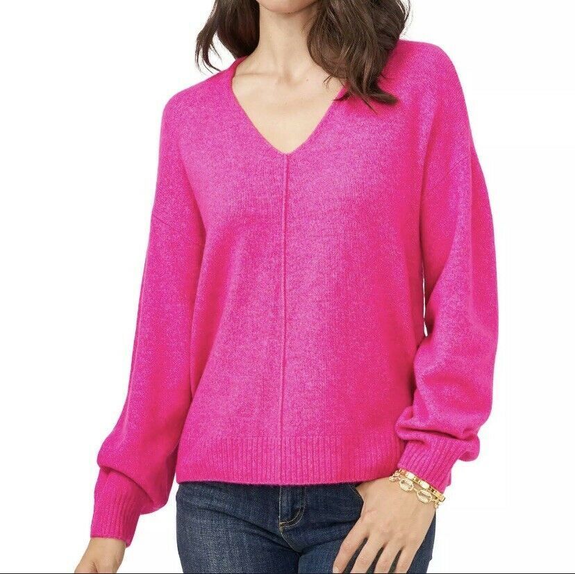 Vince Camuto Women's Paradox Pink Long Sleeve Lightweight V-Neck Sweater