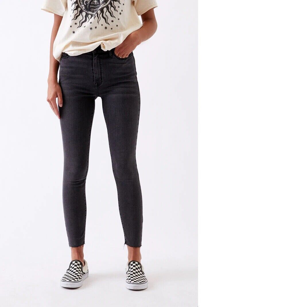 PacSun L.A. Women's Darkstone Black Super High Rise Frayed Hem Jegging