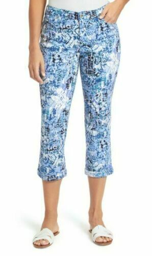 Nine West Jeans Women's Chrystie Capri Denim Blue Print Relaxed Leg Jeans