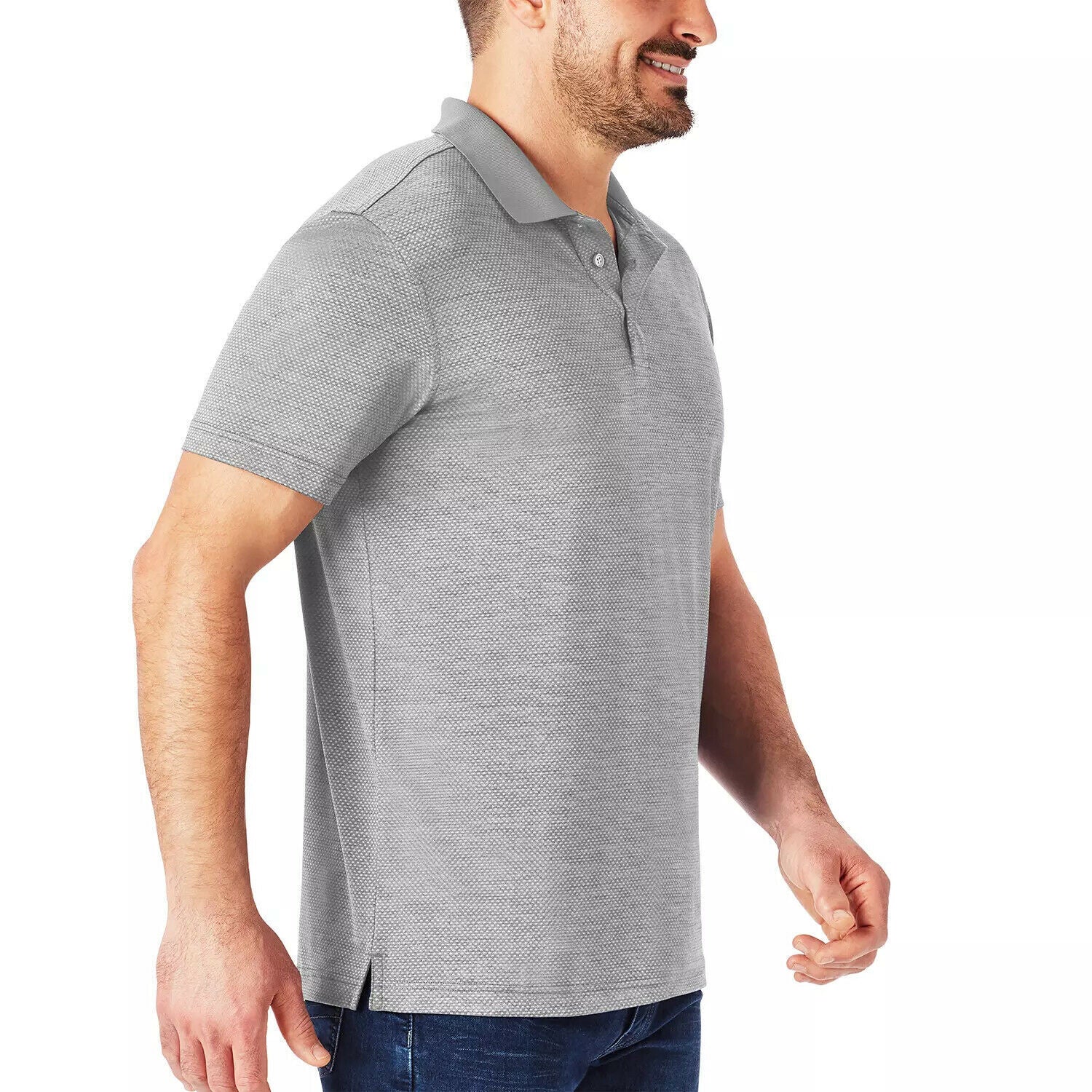 Member's Mark Men's Silver Luxe Active Jacquard Fabric Moisture Wicking Short Sleeve Polo