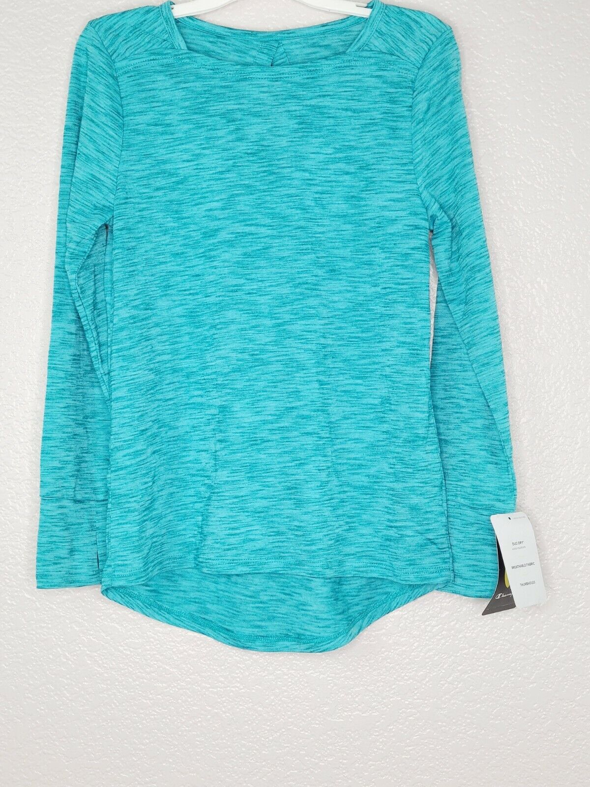 Champion C9 Girls Teal Long Sleeve Keyhole Back Athletic Tee with Thumbholes