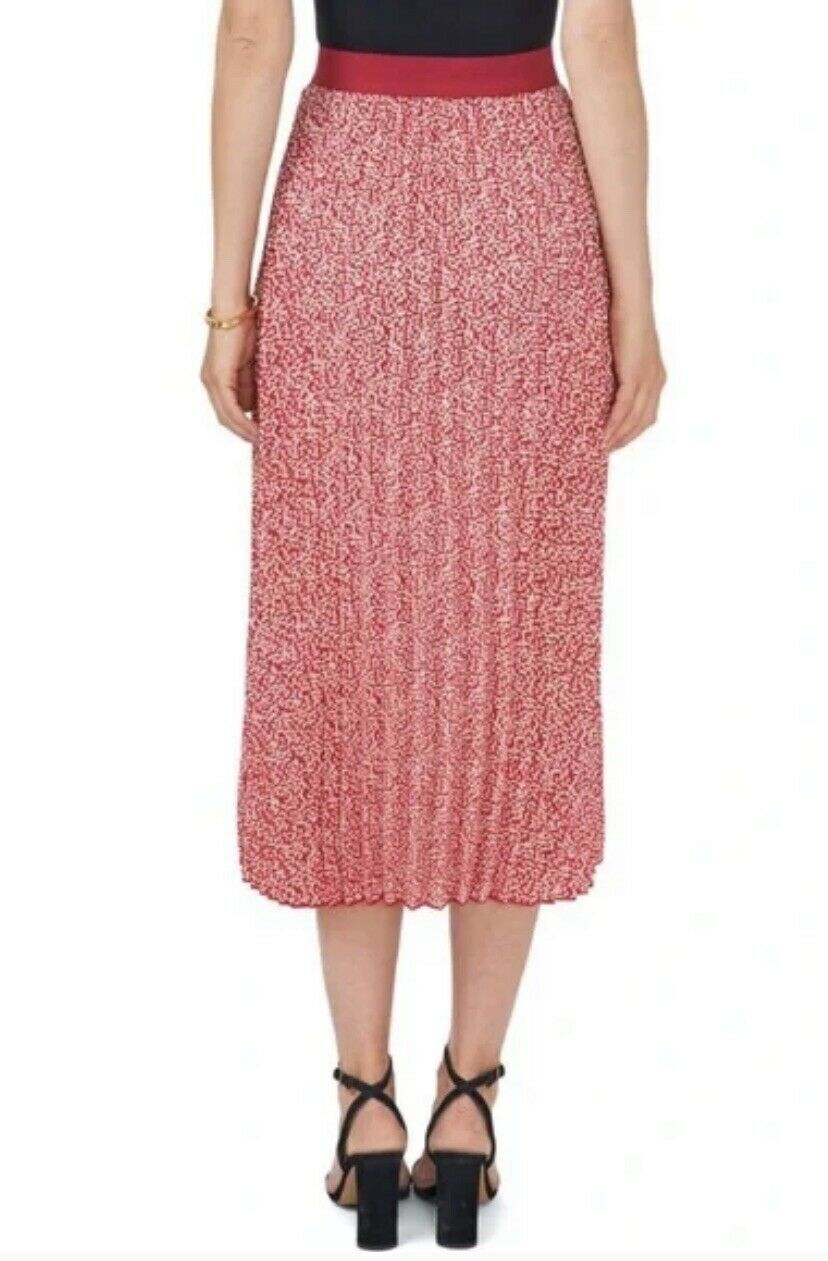 Vince Camuto Women's Red, Pink, & Ivory Pleated Elastic Waist Midi Skirt