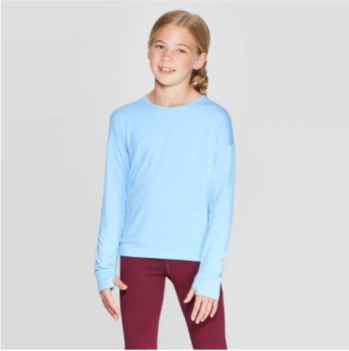 Champion C9 Duo Dry Girls Light Blue Keyhole Back Long Sleeve Athletic Tee