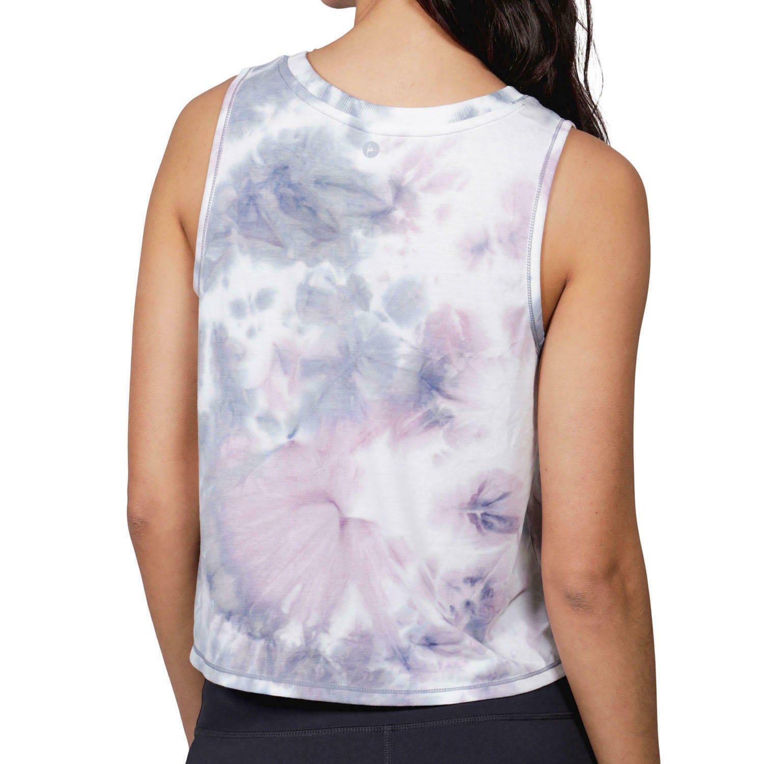 90 Degree by Reflex Women's Grey Purple Tie Dye Sleeveless Crop Tank Top