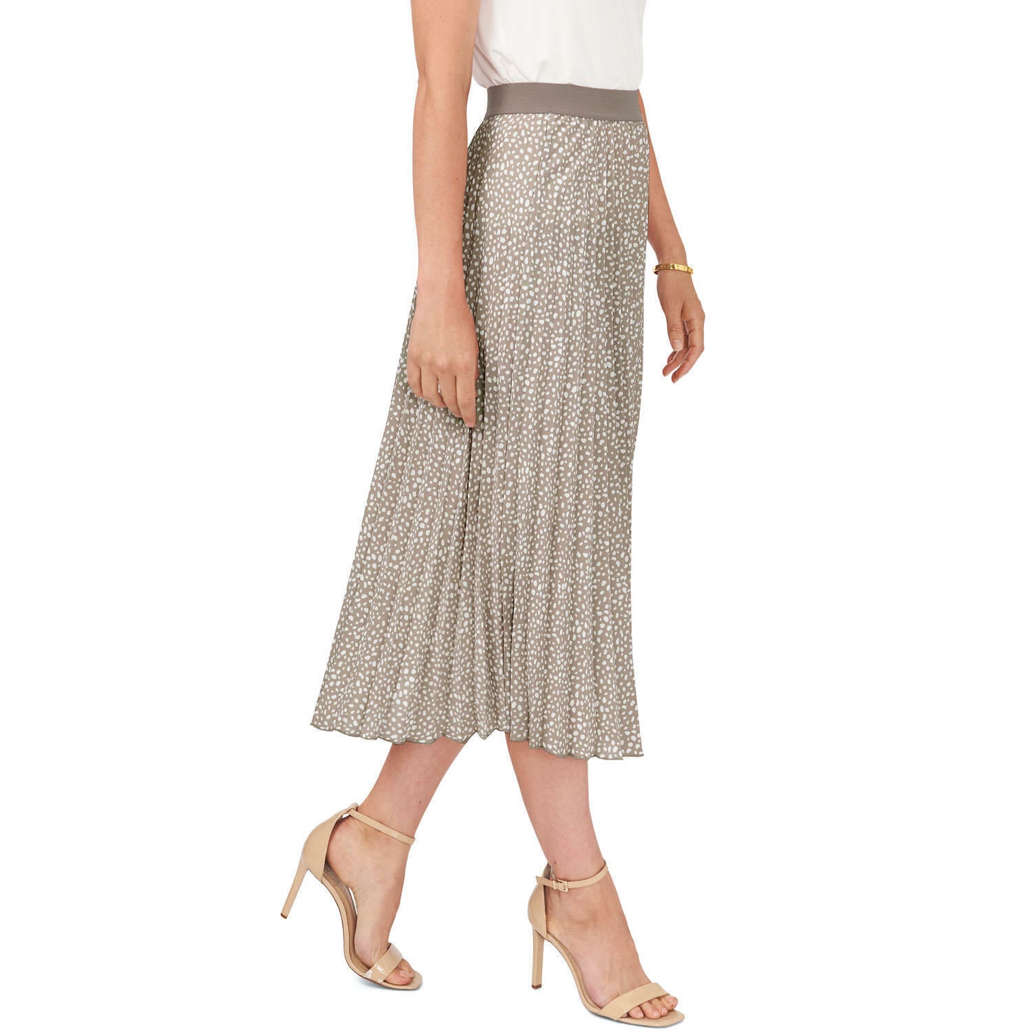 Vince Camuto Women's Cafe & White Print Pleated Elastic Waist Midi Skirt