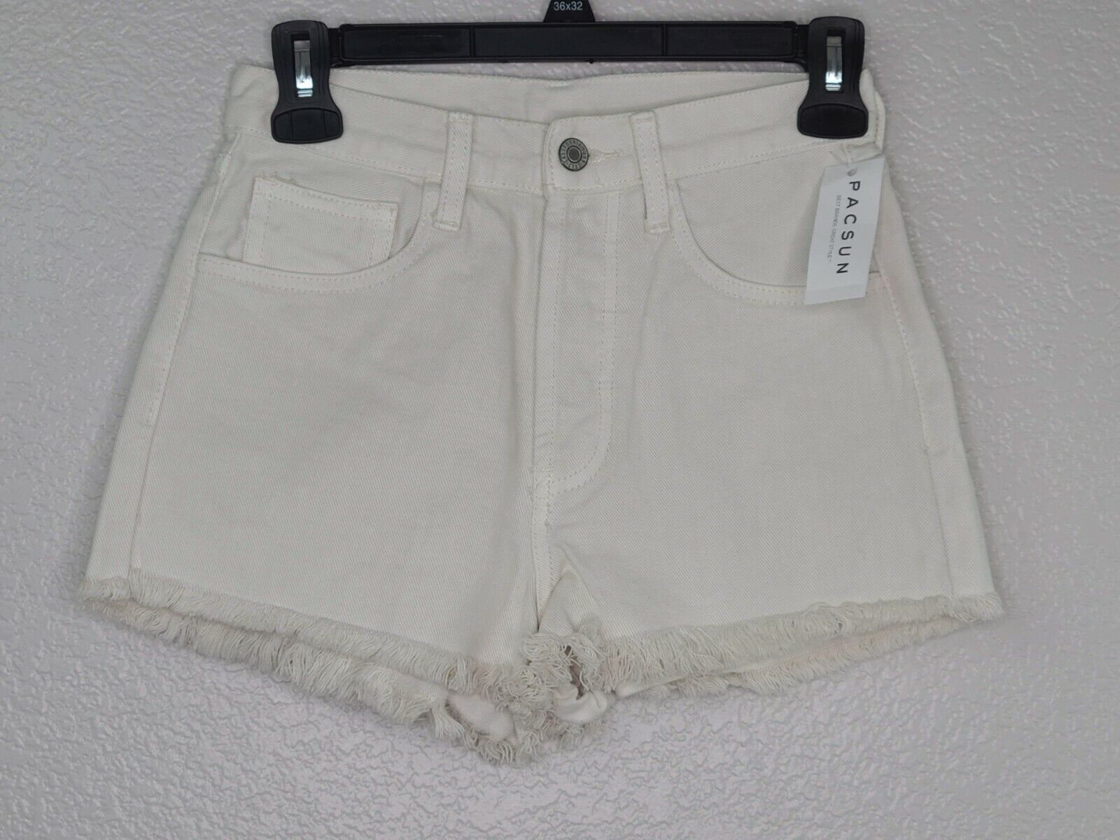 John Galt California Women's Off-White Button Fly Frayed Hem Denim Shorts