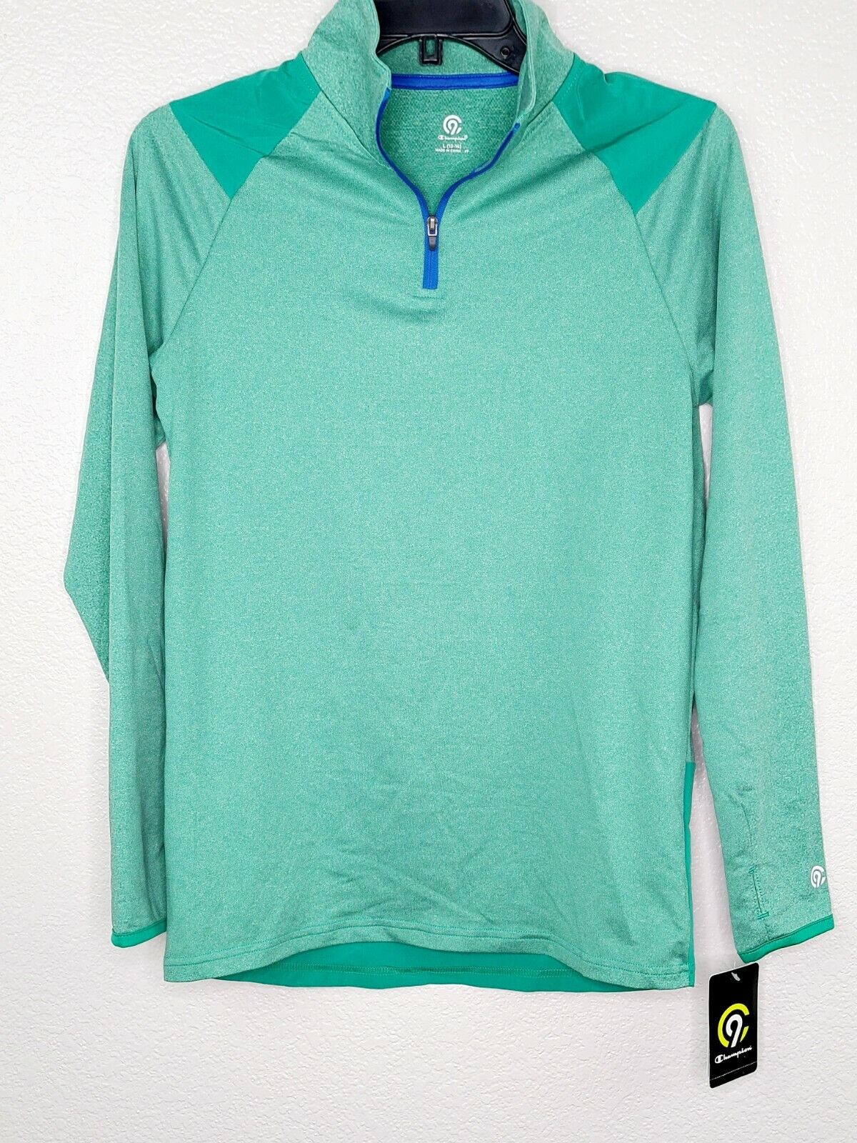 Champion C9 Duo Dry Boys' Green Heather Long Sleeve 1/4 Zip Athletic Tee