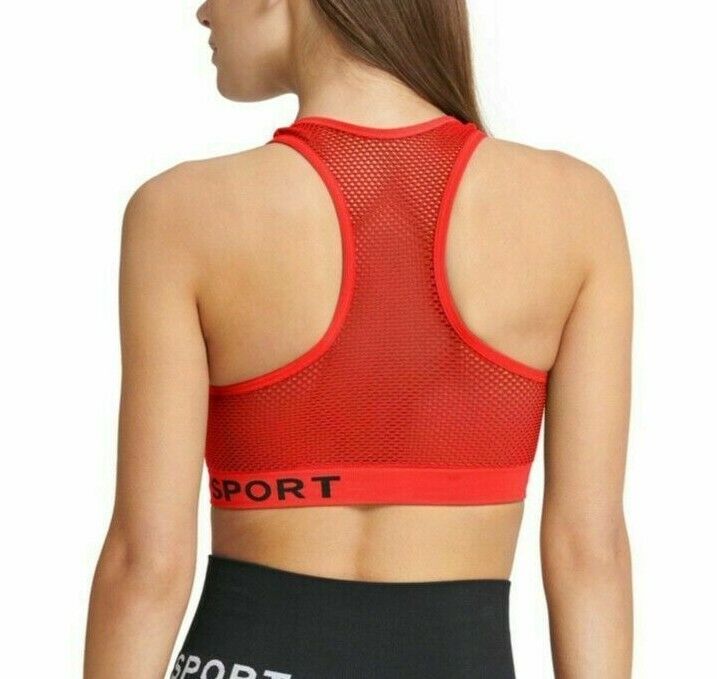 DKNY Sport Women's Red and Black Mesh Racerback Impact Fitness Sports Bra