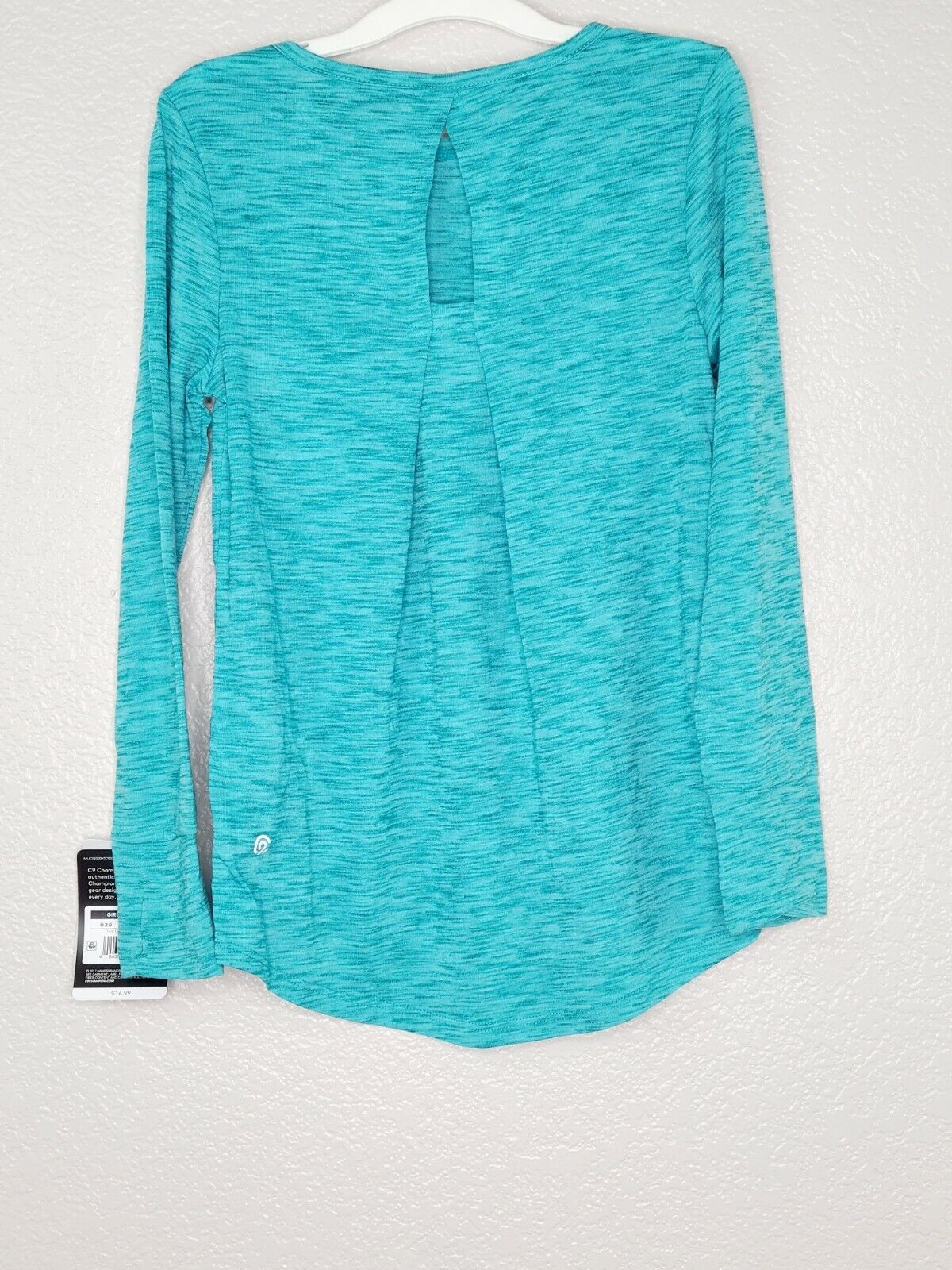 Champion C9 Girls Teal Long Sleeve Keyhole Back Athletic Tee with Thumbholes