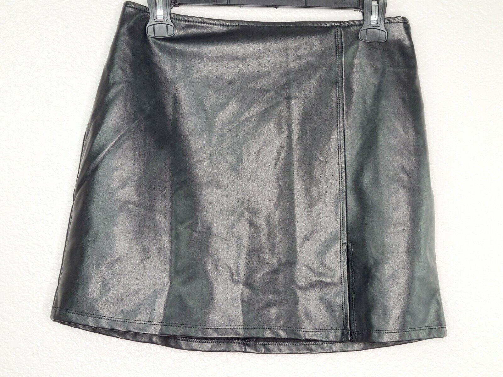 L.A. Hearts Women's Black Faux Leather Casual Skirt with Side Slit