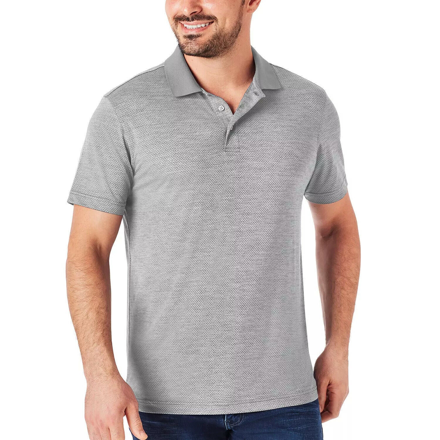 Member's Mark Men's Silver Luxe Active Jacquard Fabric Moisture Wicking Short Sleeve Polo