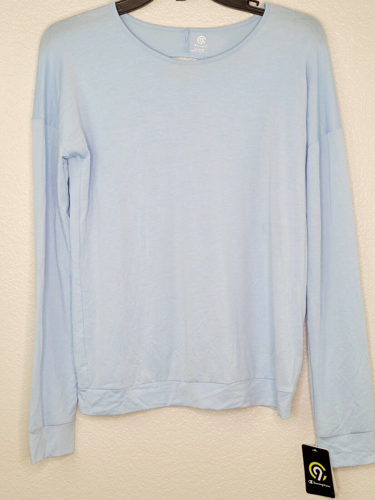 Champion C9 Duo Dry Girls Light Blue Keyhole Back Long Sleeve Athletic Tee