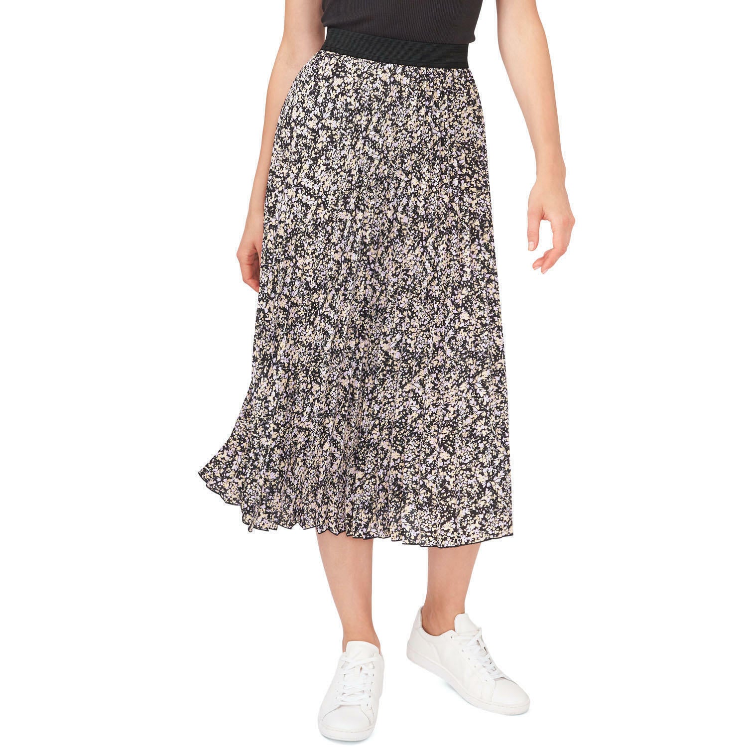 Vince Camuto Women's Multicolor Floral Pattern Pleated Elastic Waist Skirt