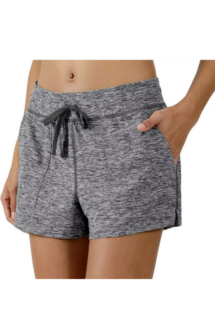 90 Degree Women's Heather Gray Soft Drawstring Casual Lounge Shorts