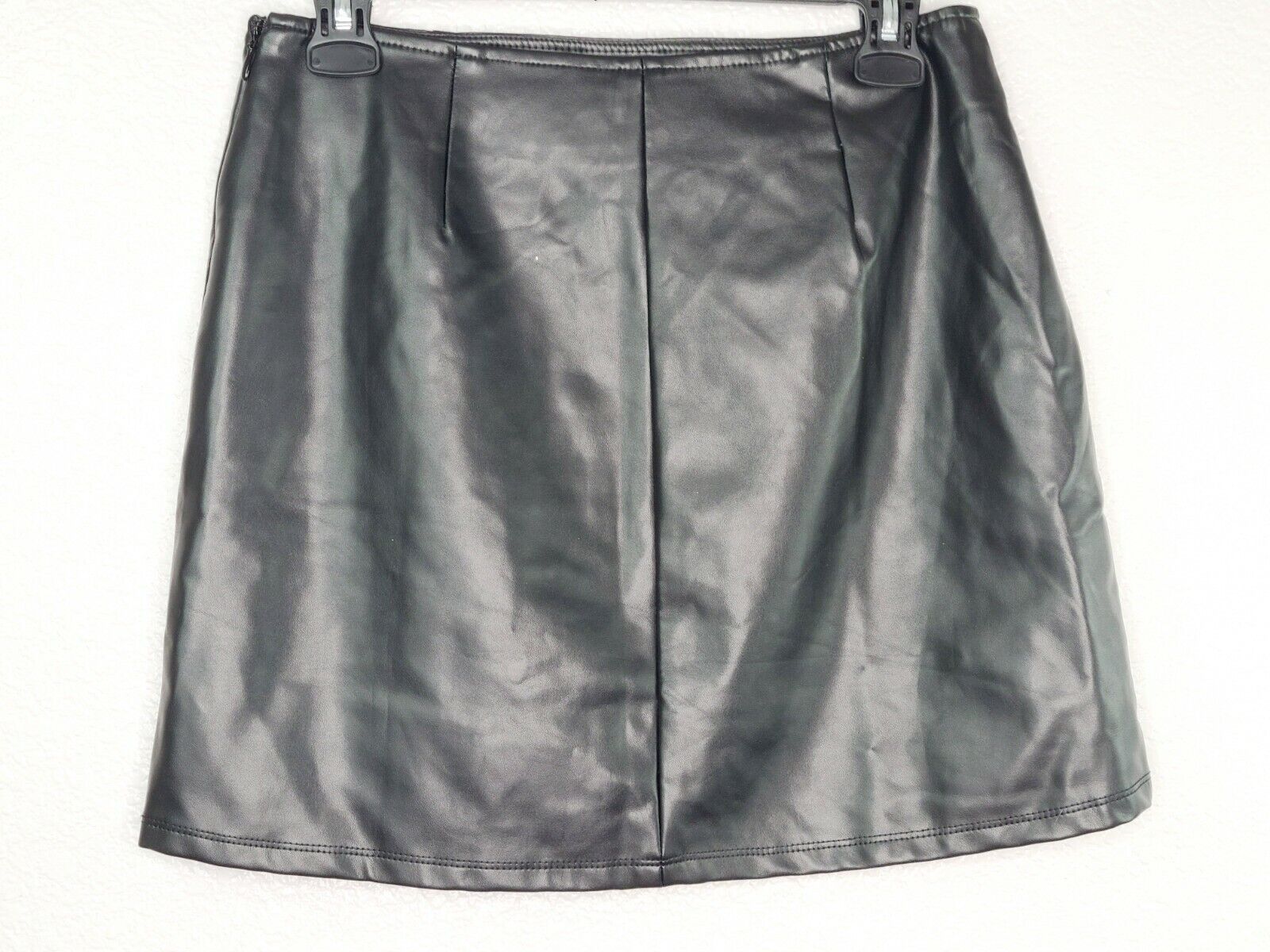 L.A. Hearts Women's Black Faux Leather Casual Skirt with Side Slit