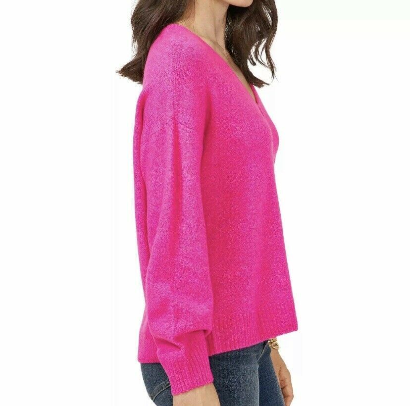 Vince Camuto Women's Paradox Pink Long Sleeve Lightweight V-Neck Sweater