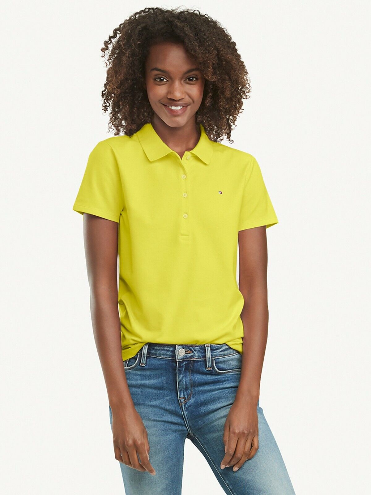 Tommy Hilfiger Women's Yellow Short Sleeve Heritage Short Sleeve Polo Shirt