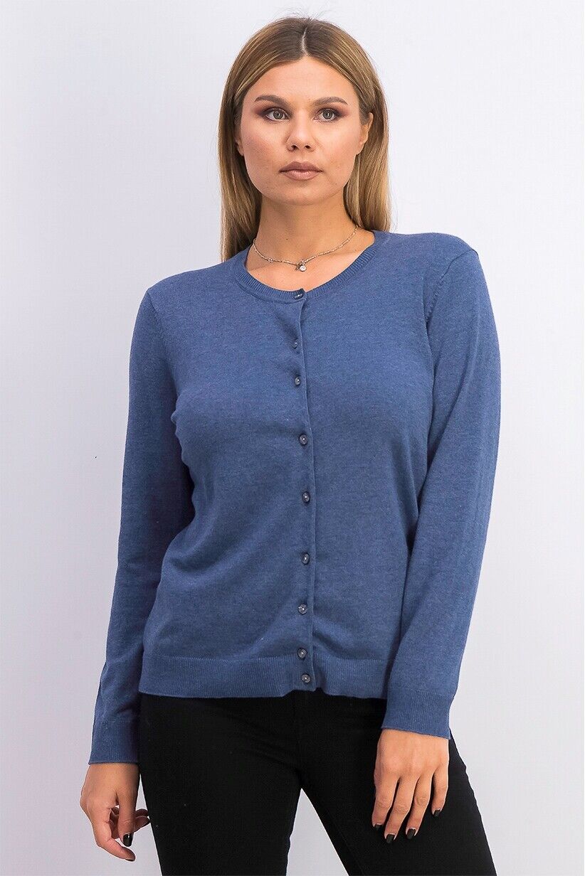 Karen Scott Jersey Cardigan Women's Indigo Long Sleeve Button Up Sweater