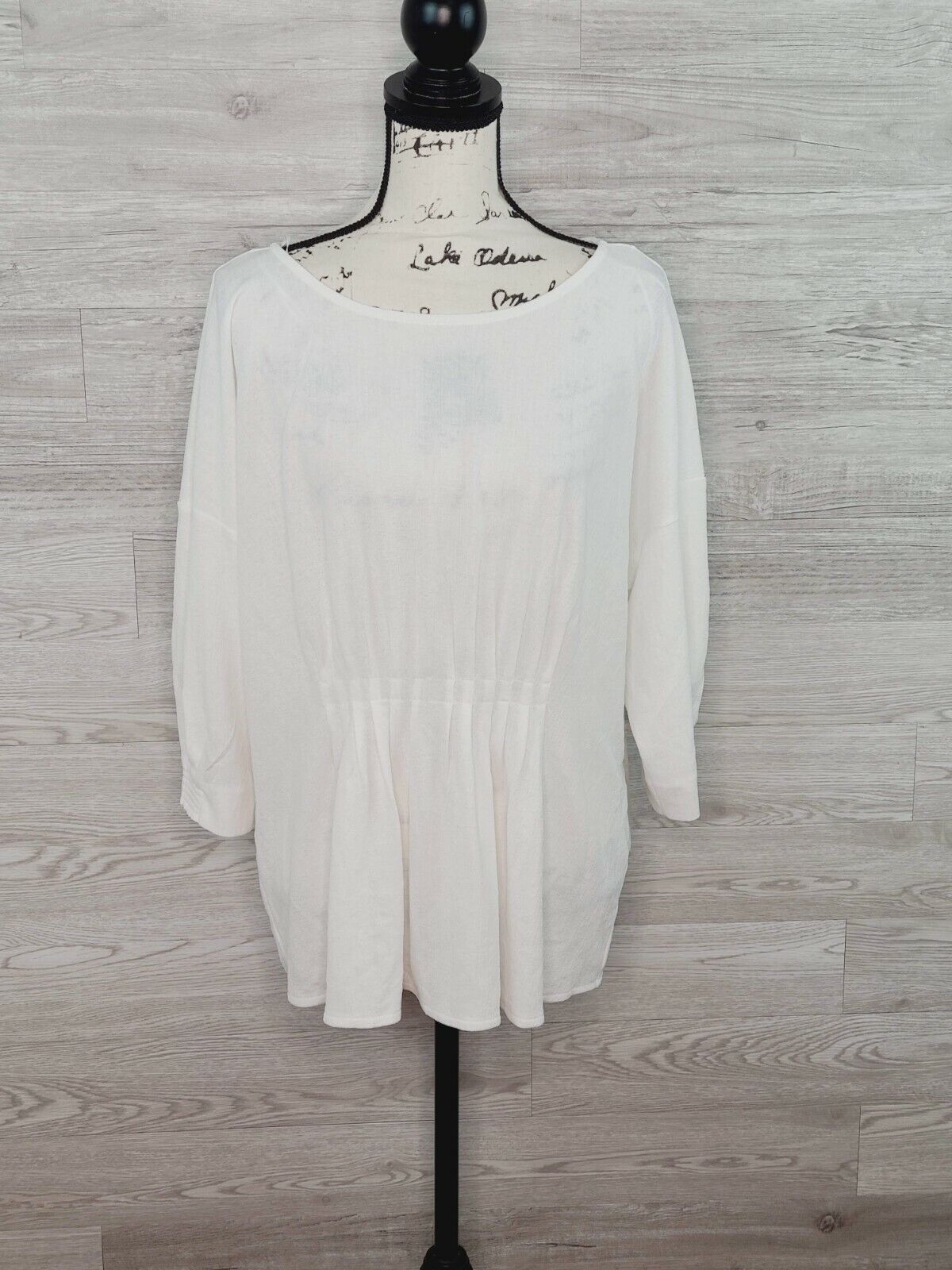 Alfani Women's Soft White Cinched Front 3/4 Sleeve Scoop Neck Blouse Size XL