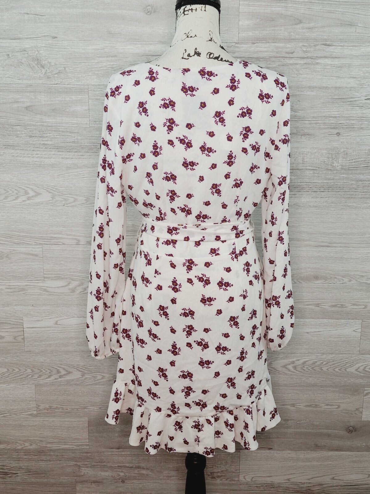 1. State Women's Ivory Floral Long Sleeve V-Neck Faux Wrap Mini Dress Size 8