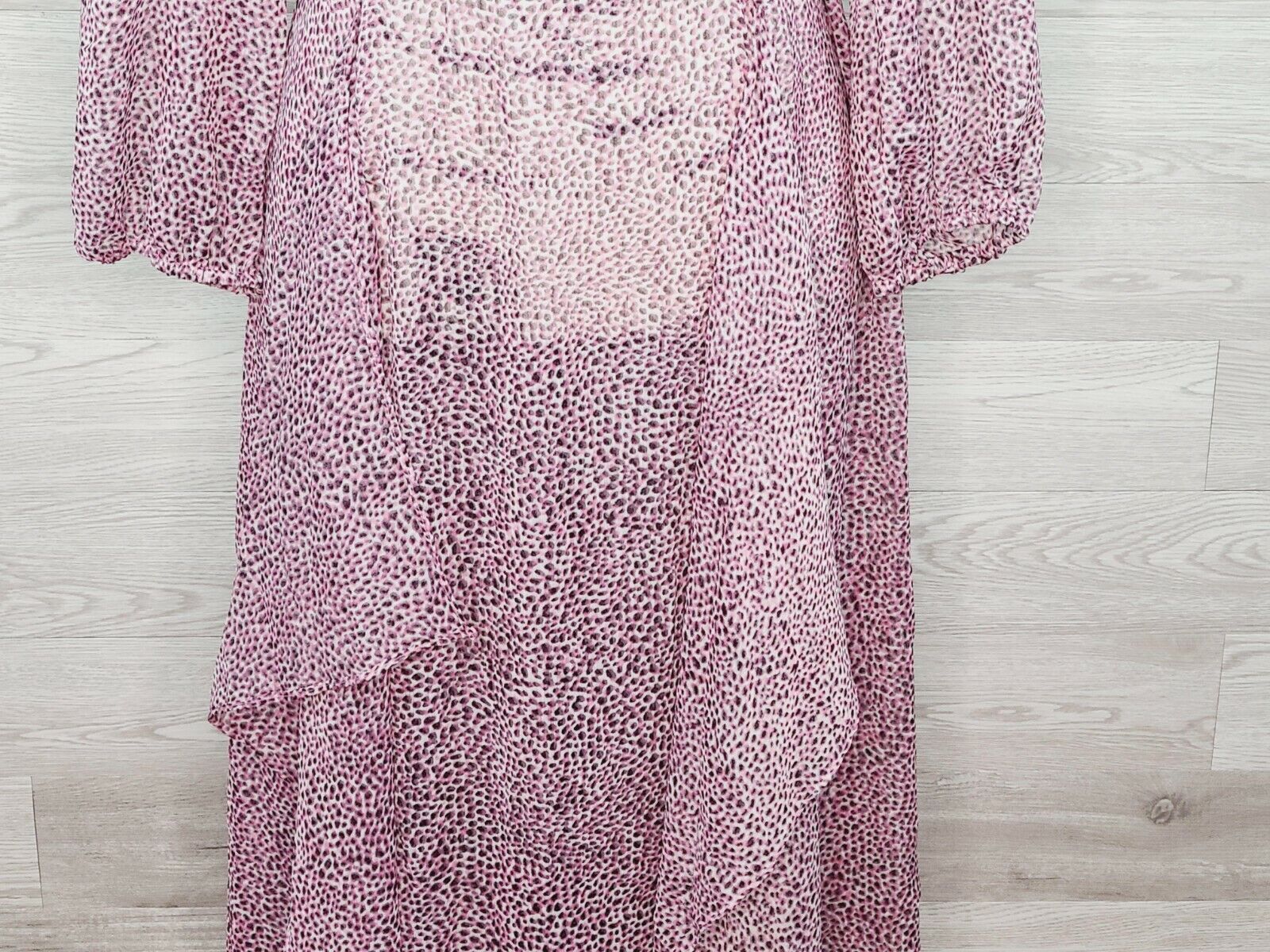 DKNY Women's Pink Leopard Print Jewel Neck Semi-Sheer Dress Size Small