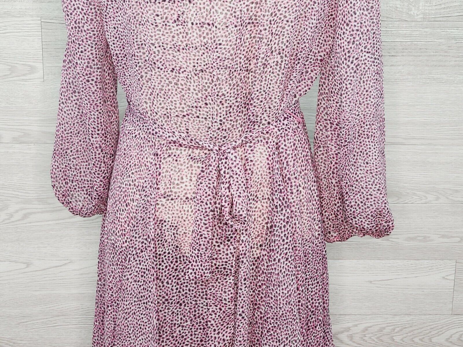 DKNY Women's Pink Leopard Print Jewel Neck Semi-Sheer Dress Size Small