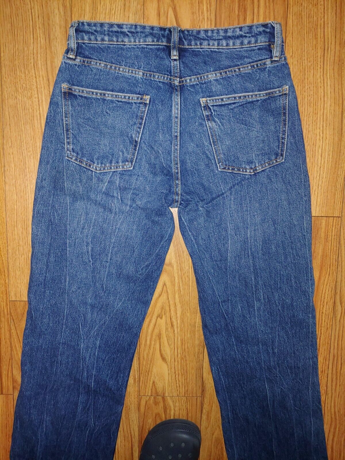 ZARA Mid Rise 100% Cotton Rigid Denim Straight Leg Jeans, Medium Wash Sz 6